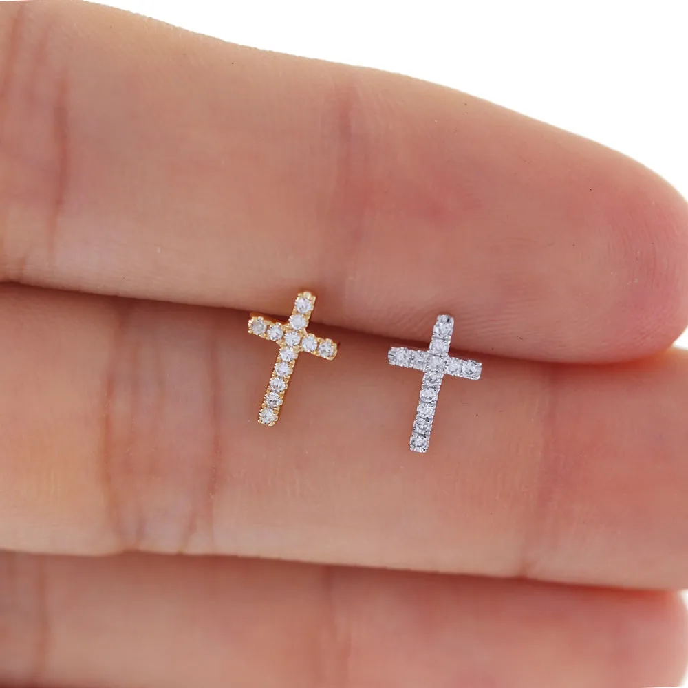 14kt Cross Diamond Studs