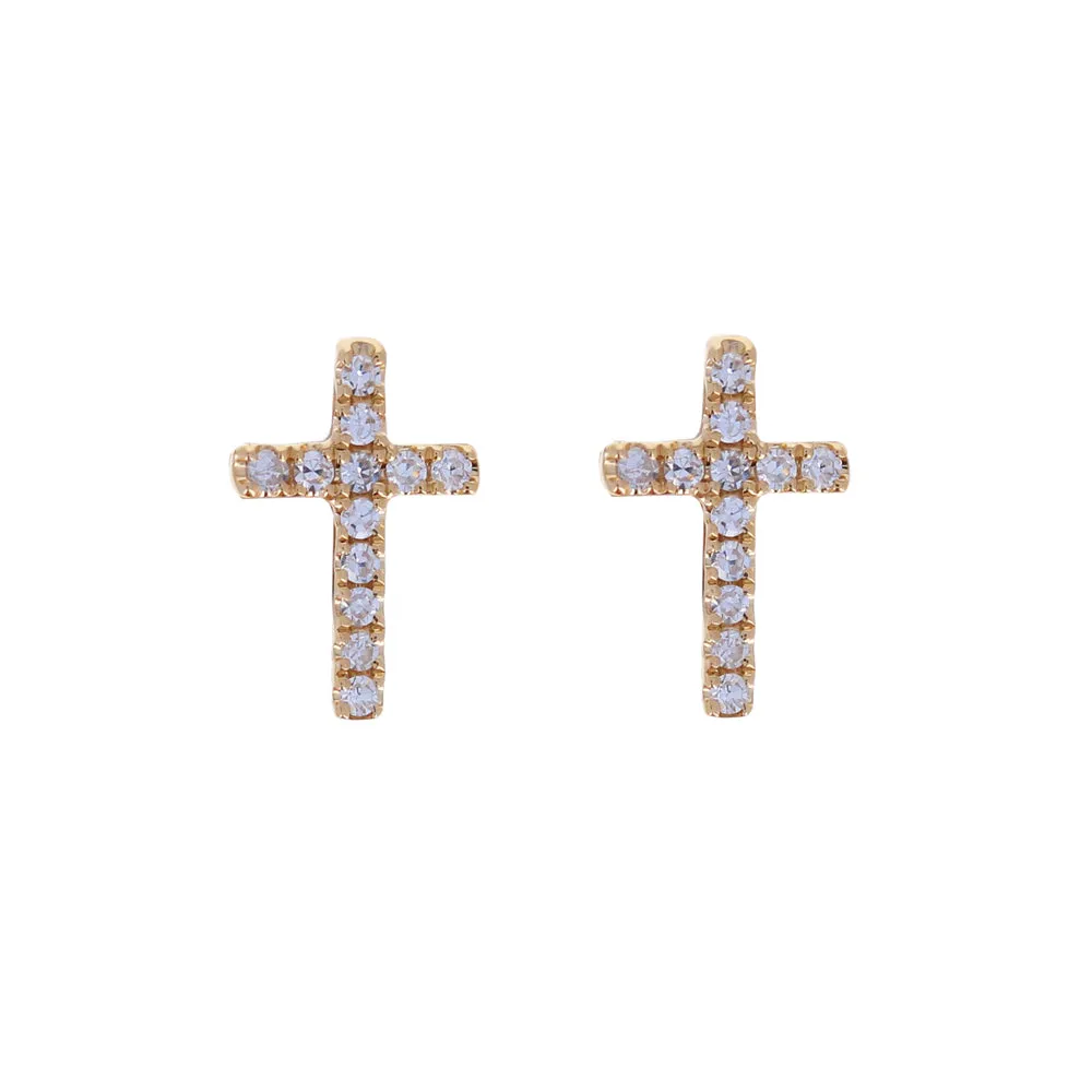 14kt Cross Diamond Studs