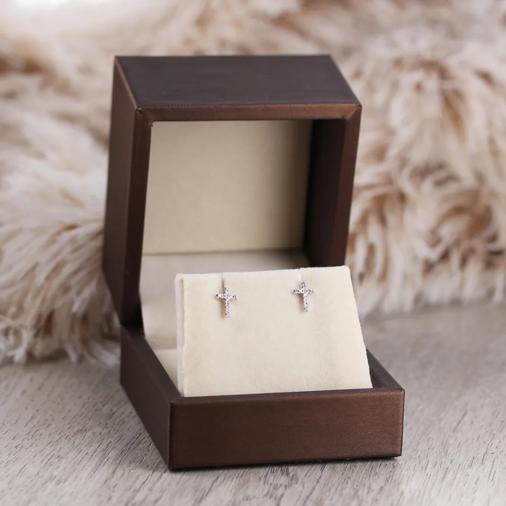 14kt Cross Diamond Studs