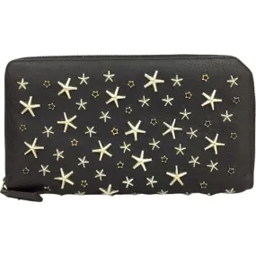 259186AR (X2) Jimmy Choo Wallet Long Star Studded Black Leather