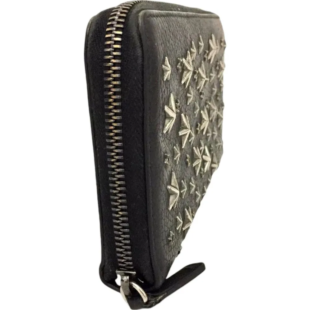 259186AR (X2) Jimmy Choo Wallet Long Star Studded Black Leather