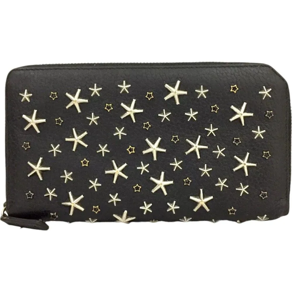 259186AR (X2) Jimmy Choo Wallet Long Star Studded Black Leather