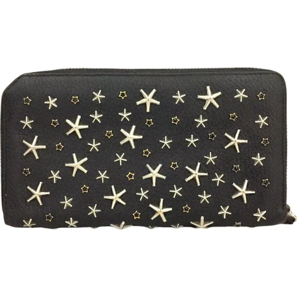 259186AR (X2) Jimmy Choo Wallet Long Star Studded Black Leather