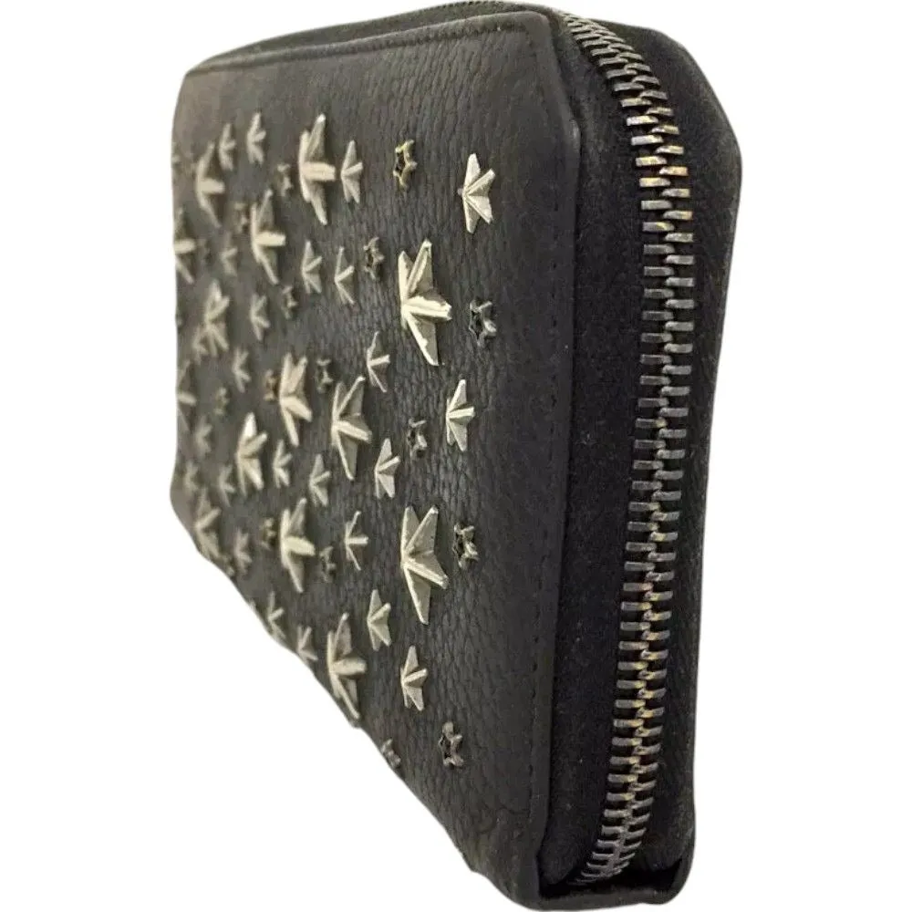 259186AR (X2) Jimmy Choo Wallet Long Star Studded Black Leather