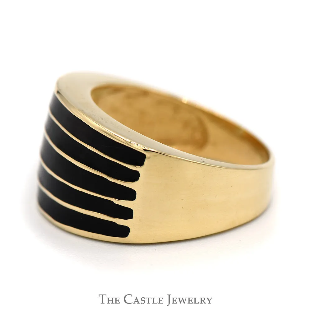 5 Row Black Enamel Striped Ring in 14k Yellow Gold Tapered Setting