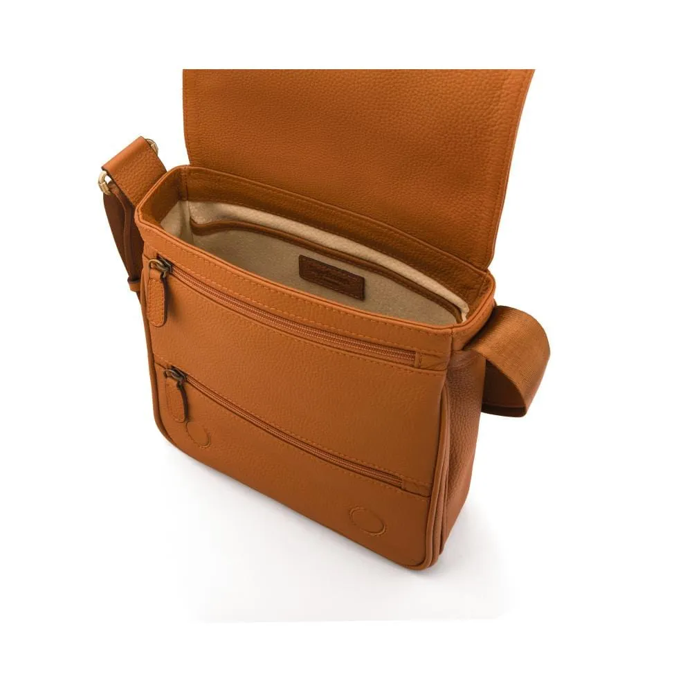 A4 Portrait Medium Leather Messenger Bag - Tan Pebble Grain