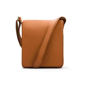 A4 Portrait Medium Leather Messenger Bag - Tan Pebble Grain