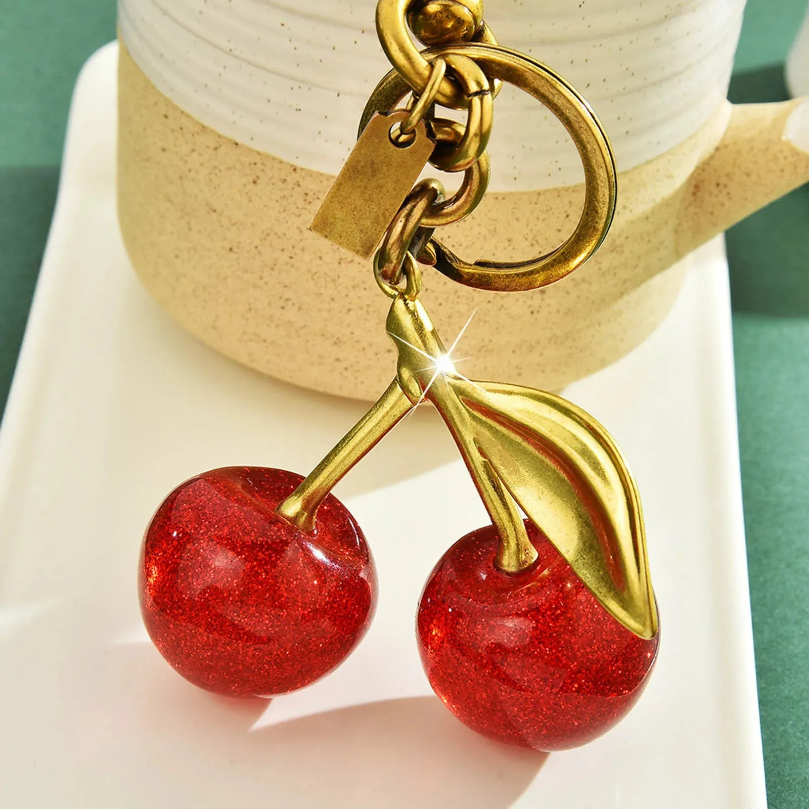 Bag Charm Sweet Red Cherry Keychain Cherry Bag Charm Glitter