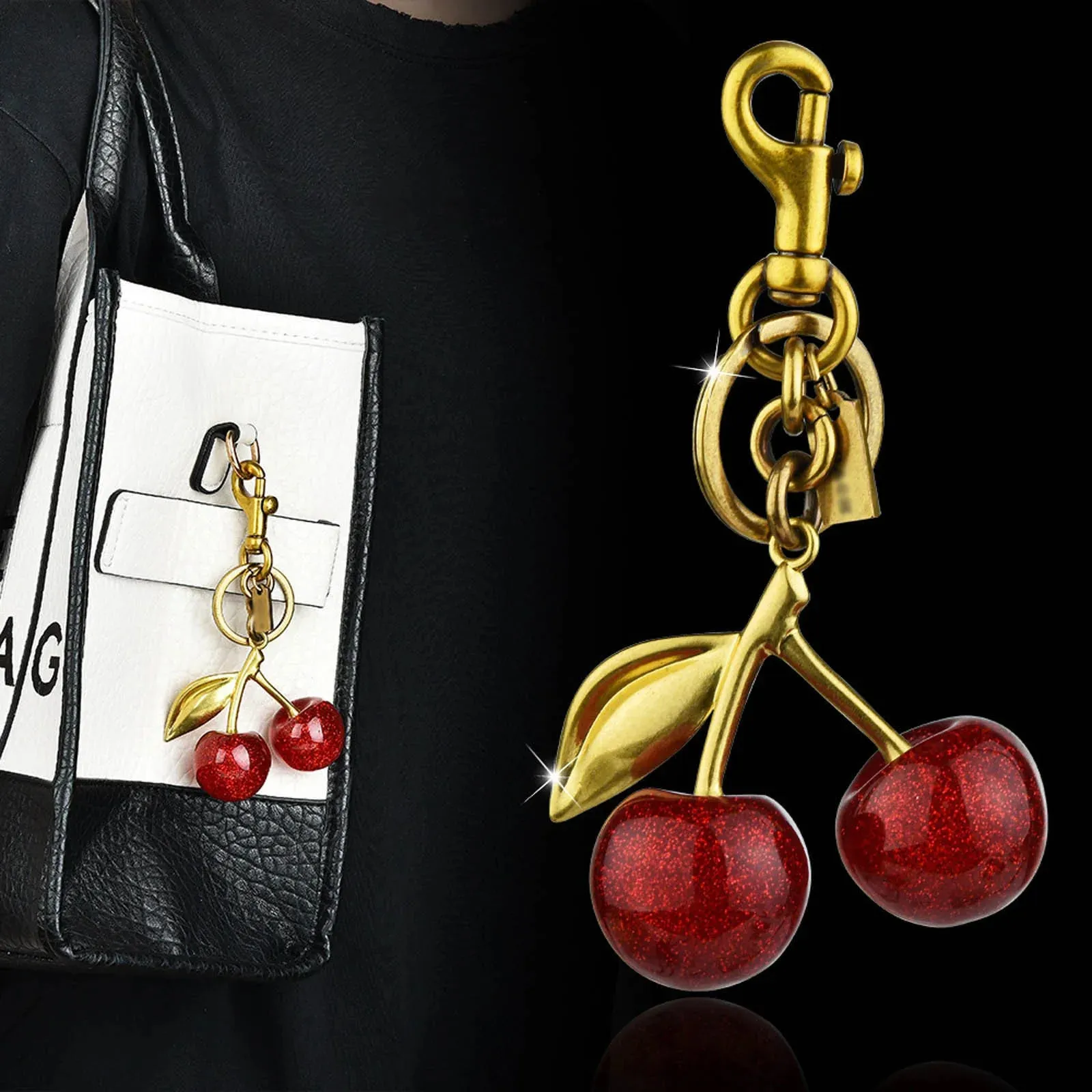 Bag Charm Sweet Red Cherry Keychain Cherry Bag Charm Glitter