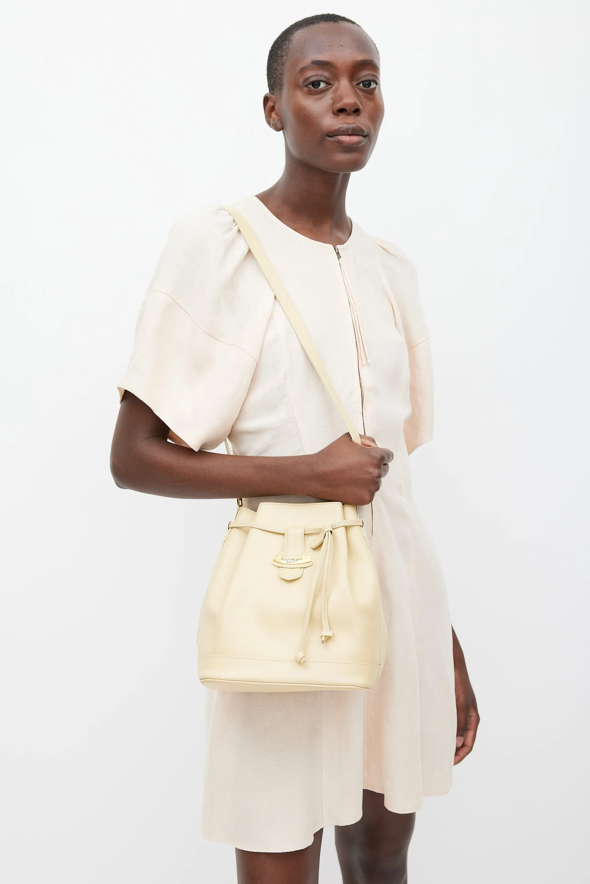 Beige Leather Bucket Bag