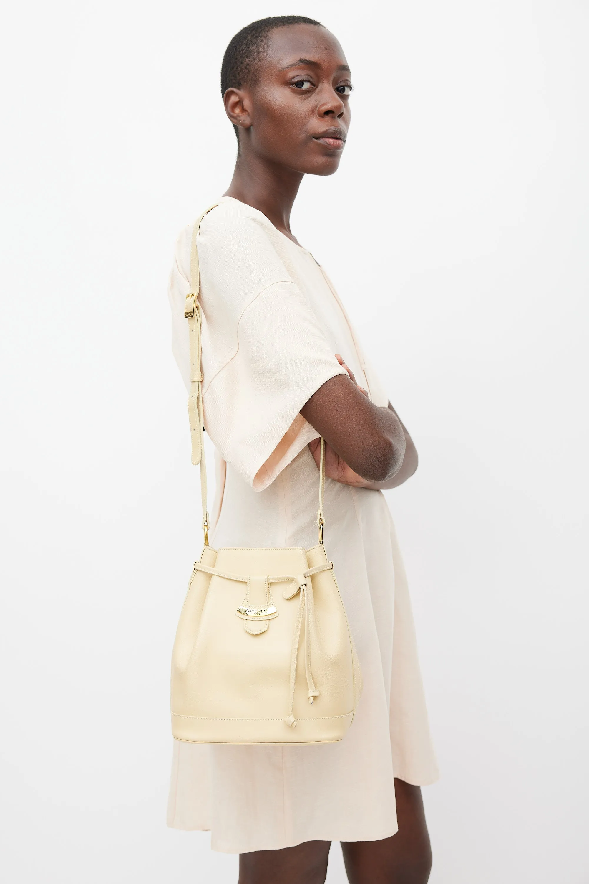 Beige Leather Bucket Bag