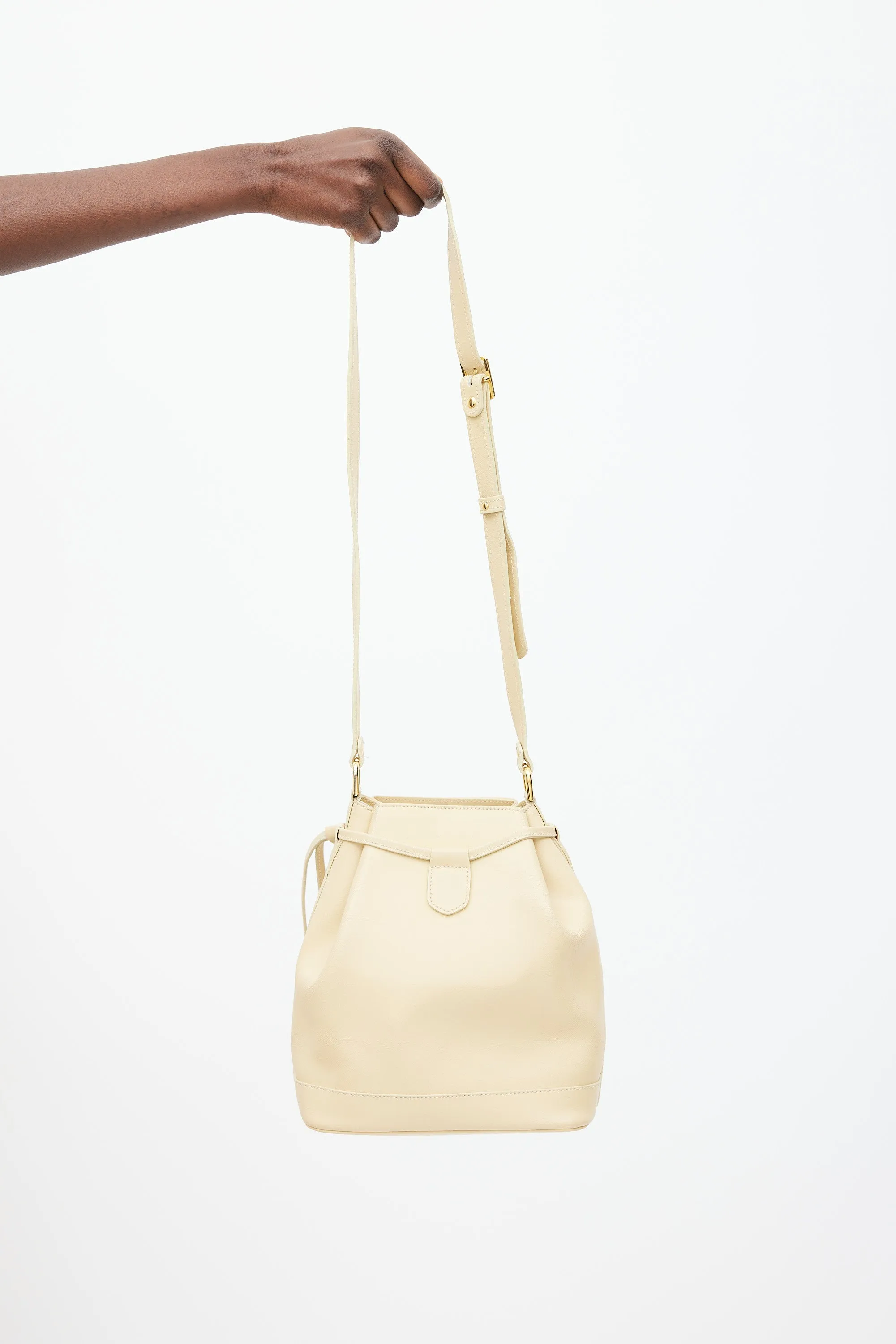 Beige Leather Bucket Bag