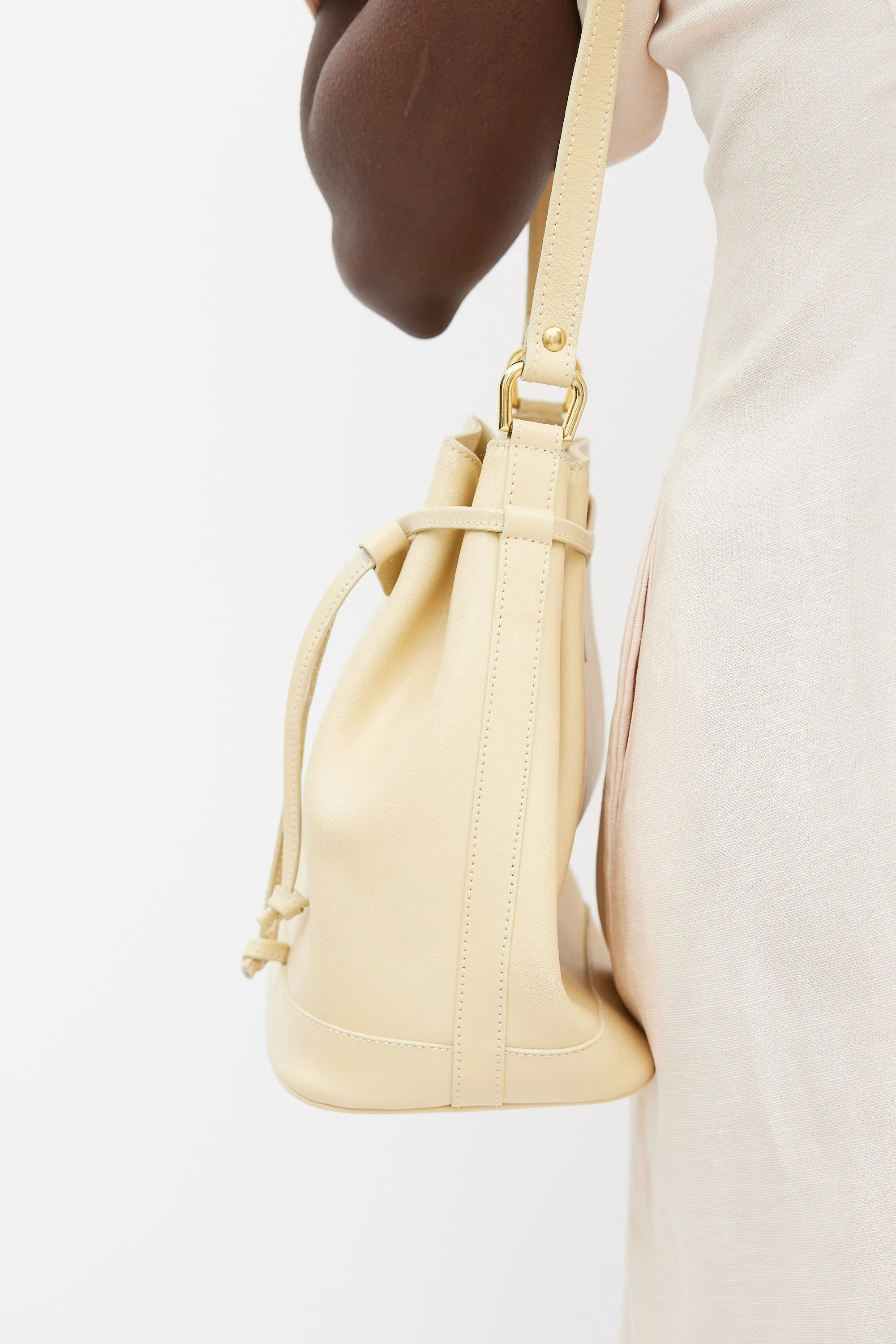 Beige Leather Bucket Bag