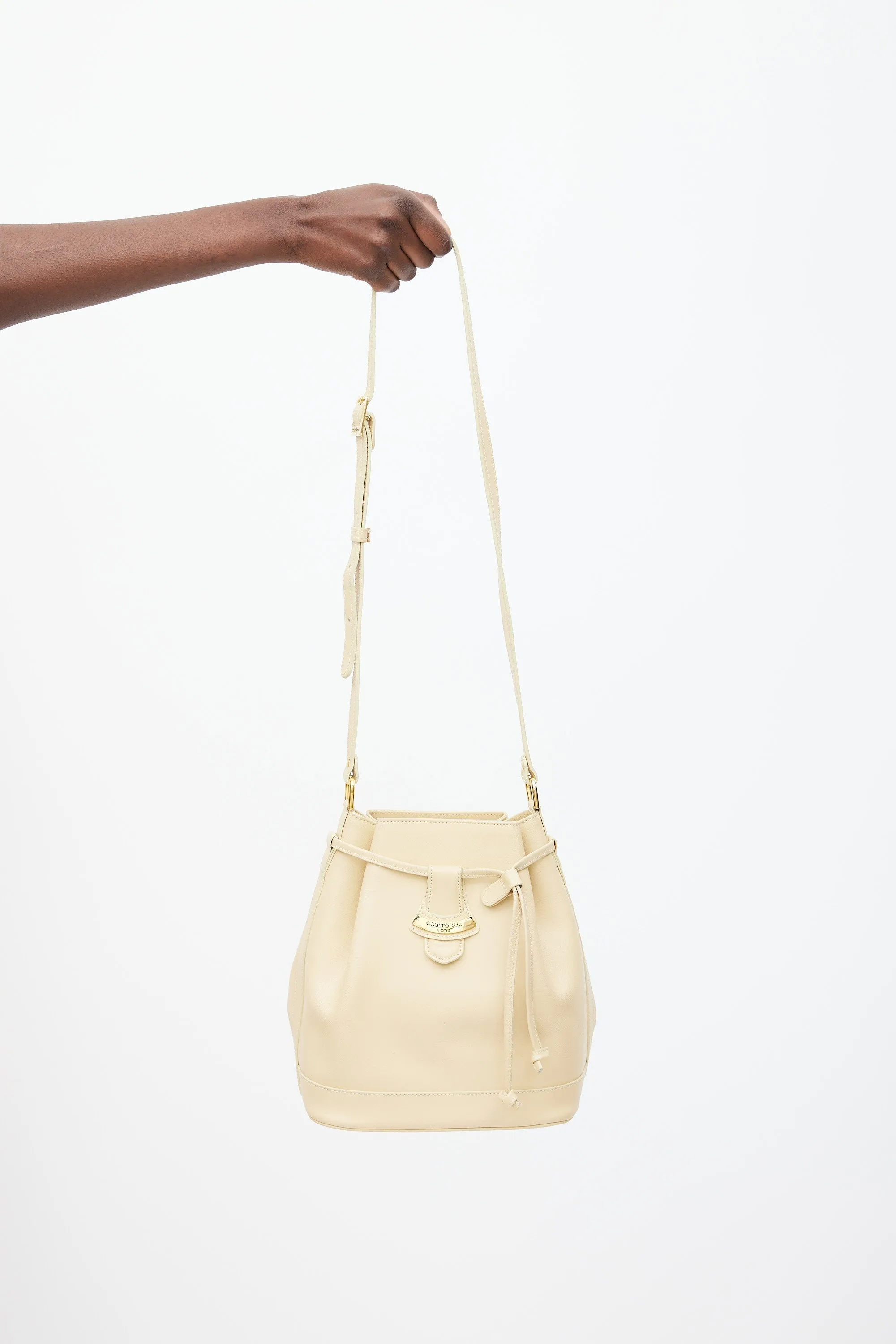 Beige Leather Bucket Bag