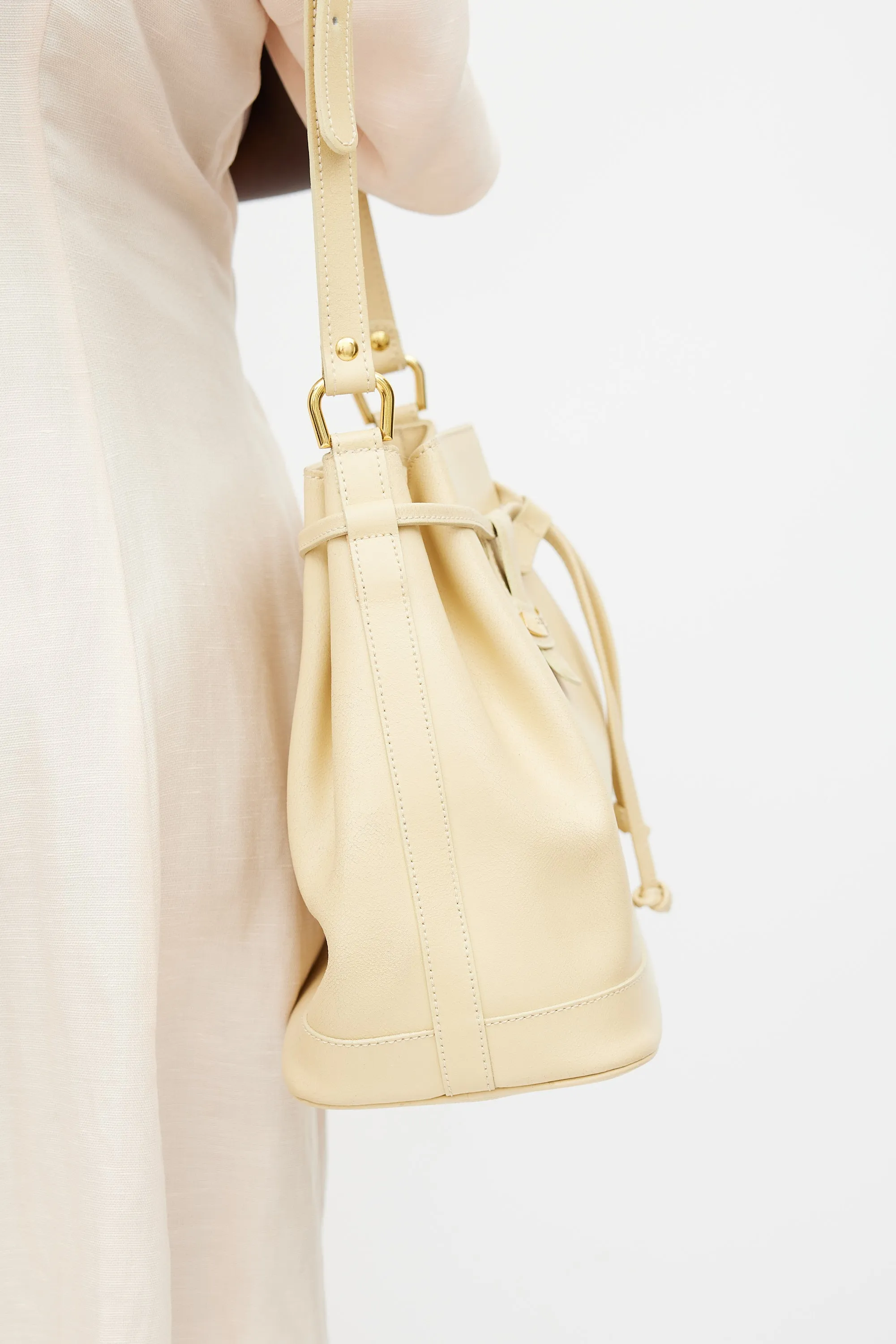 Beige Leather Bucket Bag