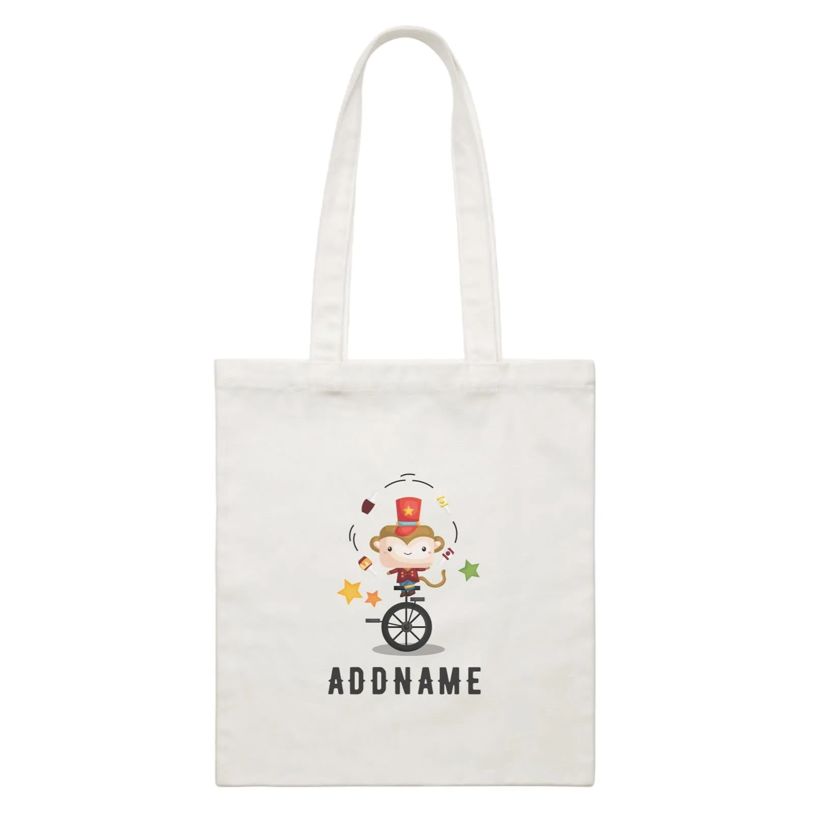 Birthday Circus Monkey Juggling With Unicycle Addname White Canvas Bag