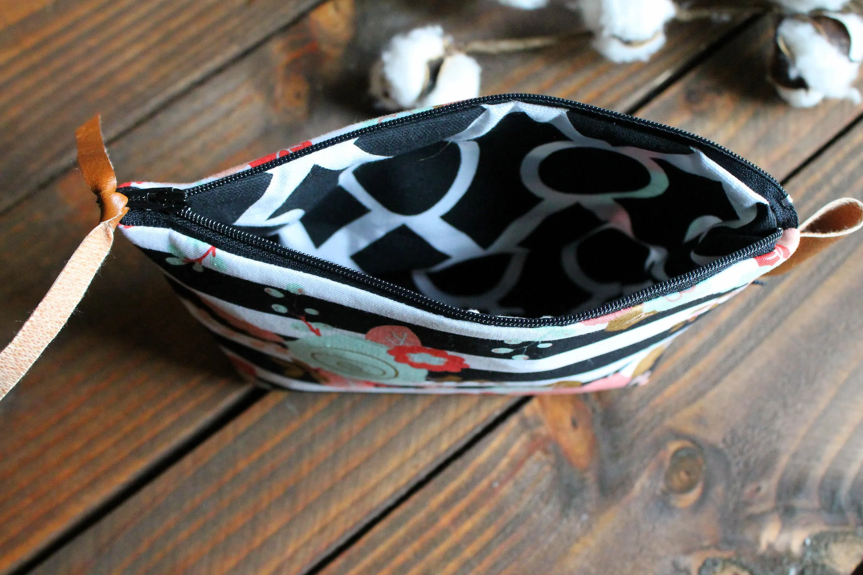 Black Arrows with Vegan Leather - Cosmetic Bag - Make Up Bag - Bridesmaid Gift