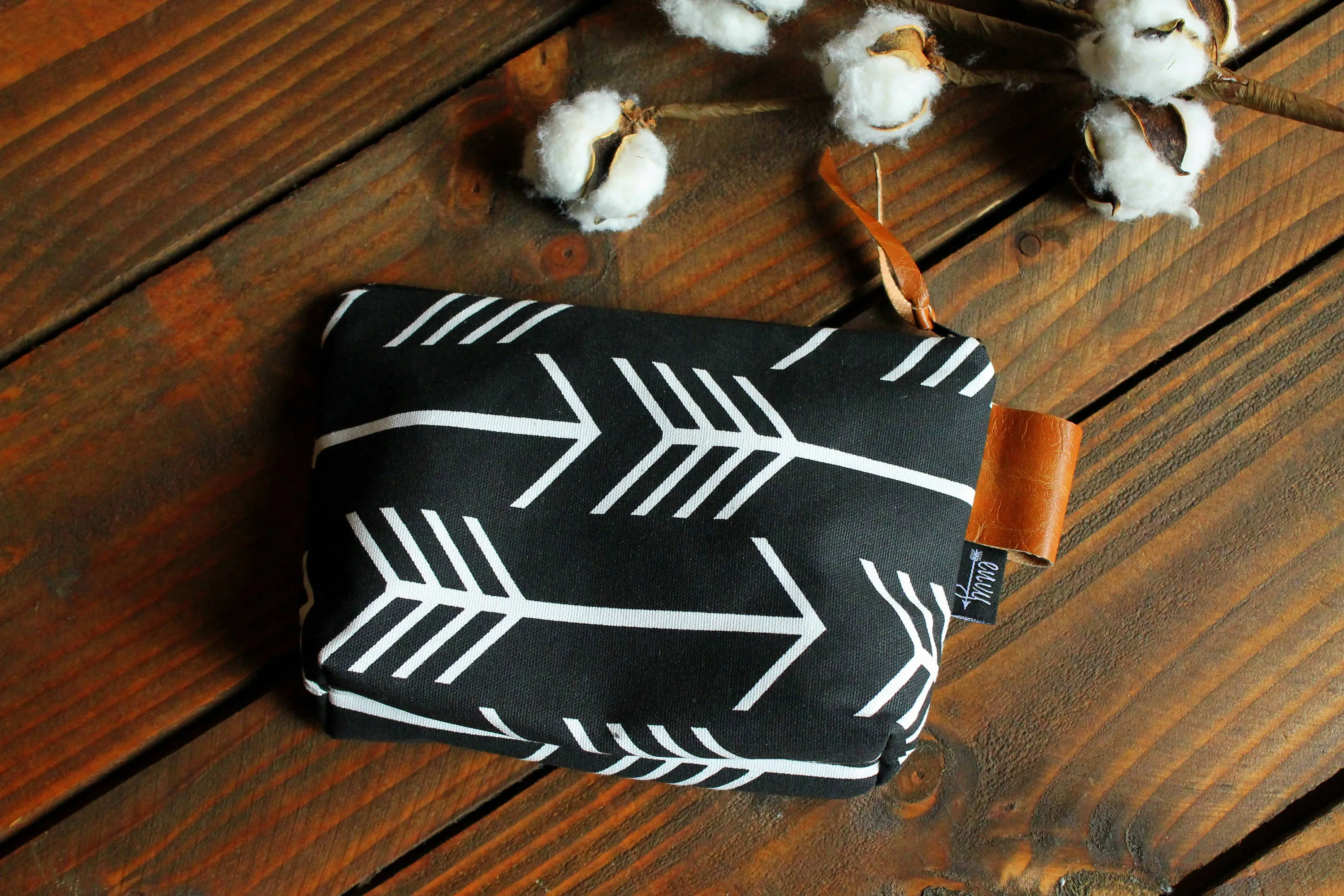 Black Arrows with Vegan Leather - Cosmetic Bag - Make Up Bag - Bridesmaid Gift