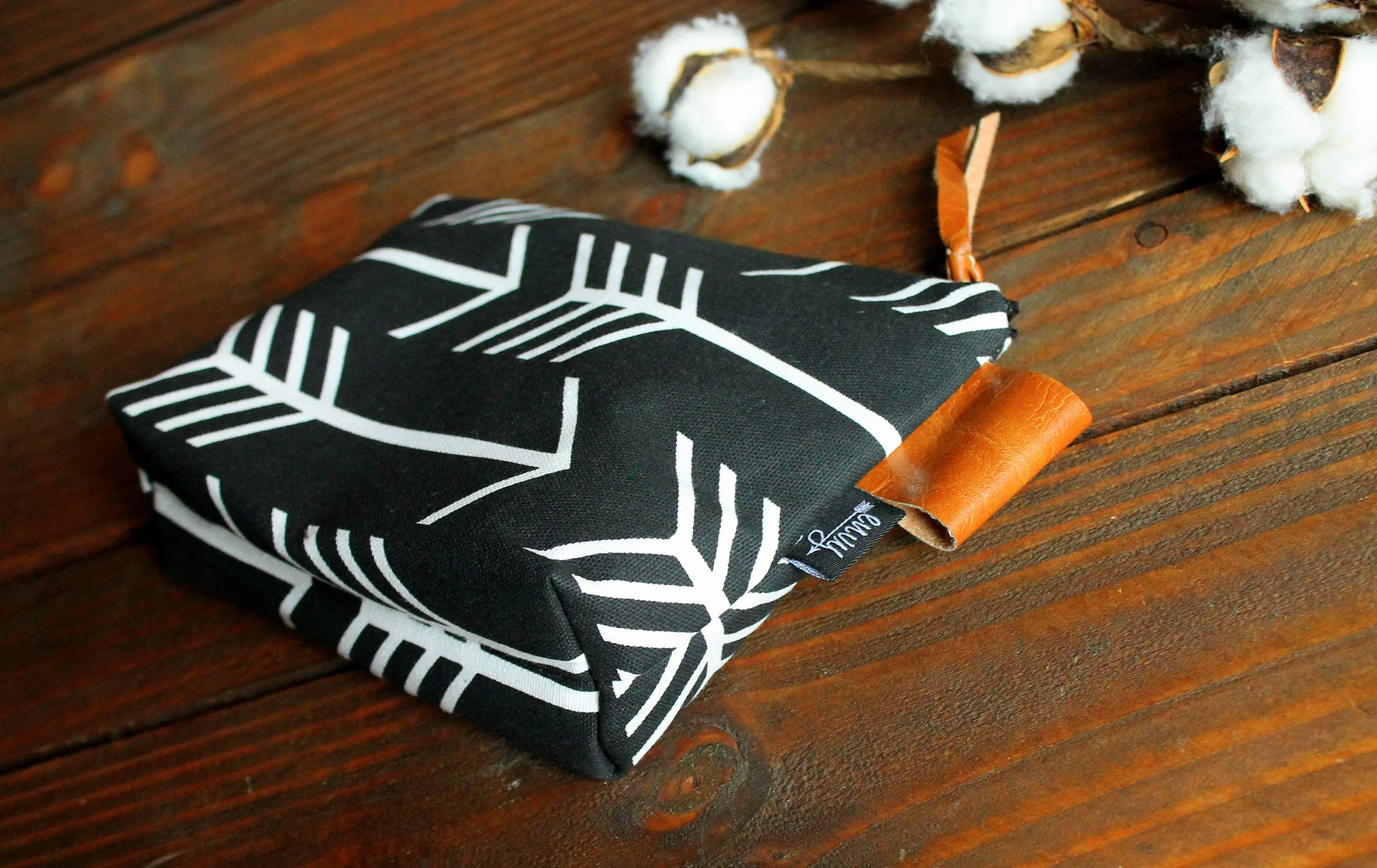 Black Arrows with Vegan Leather - Cosmetic Bag - Make Up Bag - Bridesmaid Gift