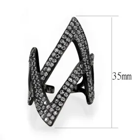 Black Stainless Steel Ring with AAA Grade CZ in Clear for Women Style TK3748