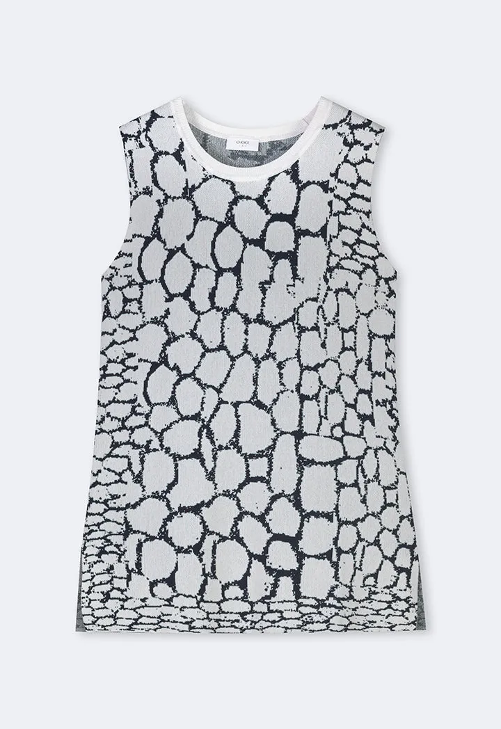 Choice Contrast Knitted Sleeveless Top Navy-White