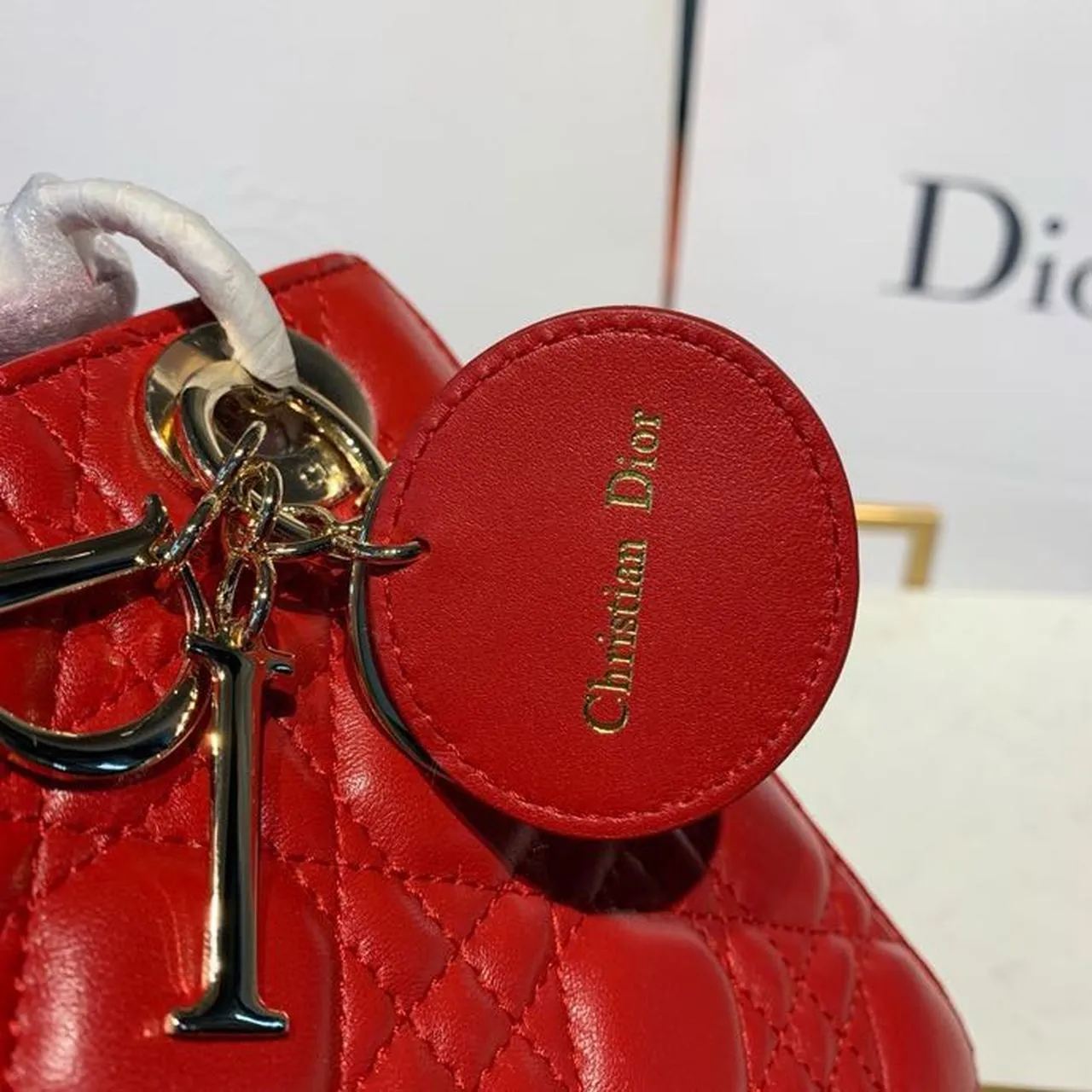 DI Small Lady Bag Red Patent Gold Toned Hardware For Women 8in/20cm CD
