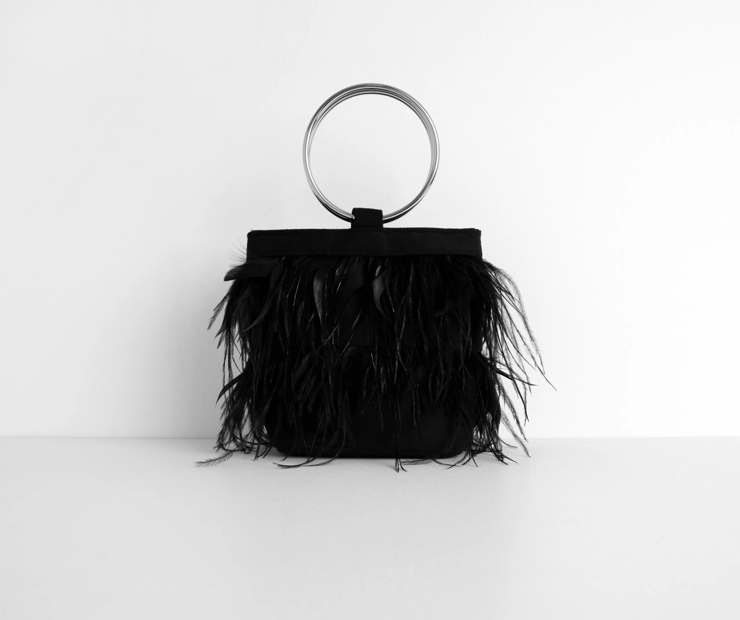 Feather Detail O-Ring Handle Bag