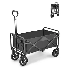Folding Beach Wagon Cart Trolley Garden Outdoor Picnic Camping Sports Market Collapsible Shop Black Color