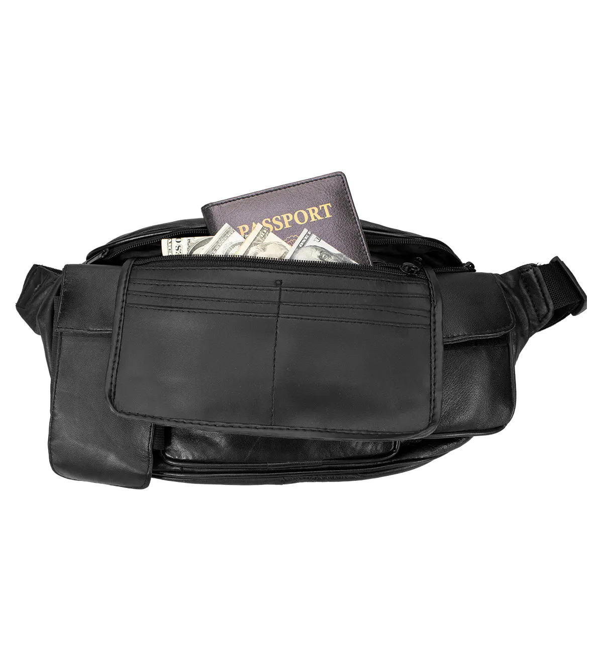 Genuine Leather Waist Fanny Pack Belt Bag Pouch Travel Hip Purse Cell Phone Pocket Dual Phone Holder