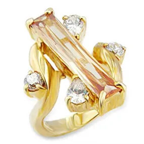 Gold Brass Ring with AAA Grade CZ in Champagne for Women Style 56423