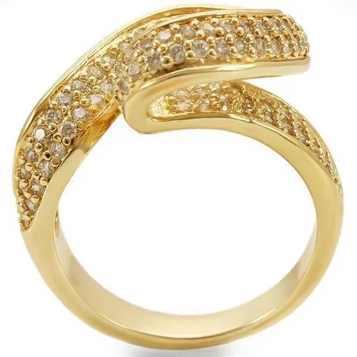 Gold Brass Ring with AAA Grade CZ in Clear for Women Style 0W317