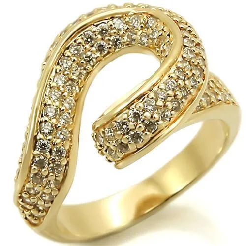 Gold Brass Ring with AAA Grade CZ in Clear for Women Style 0W317