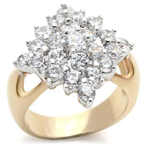 Gold Rhodium Brass Ring with AAA Grade CZ in Clear for Women Style 2W024