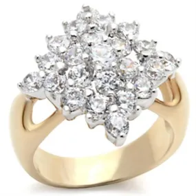 Gold Rhodium Brass Ring with AAA Grade CZ in Clear for Women Style 2W024