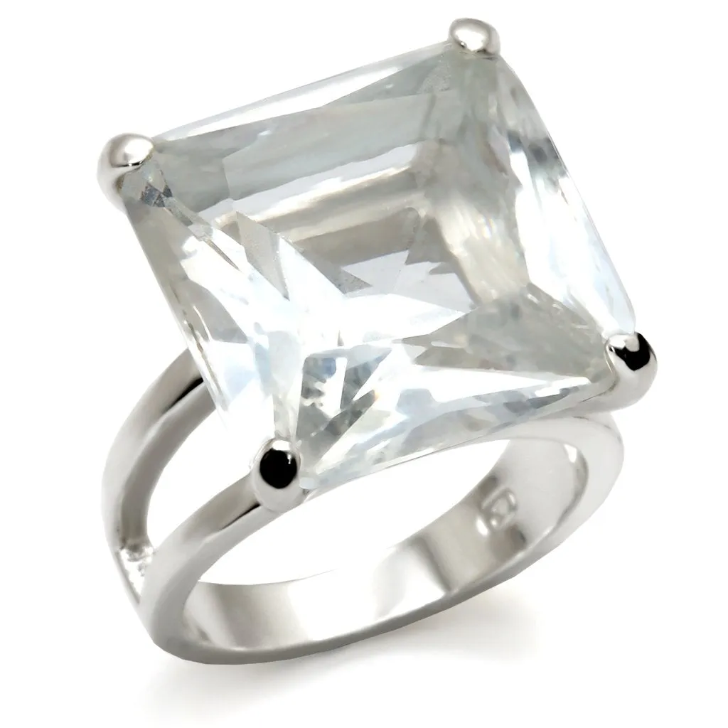 High-Polished 925 Sterling Silver Ring with AAA Grade CZ in Clear for Women Style 9X026