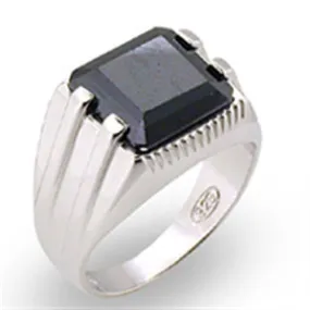 High-Polished 925 Sterling Silver Ring with AAA Grade CZ in Jet for Women Style 31407