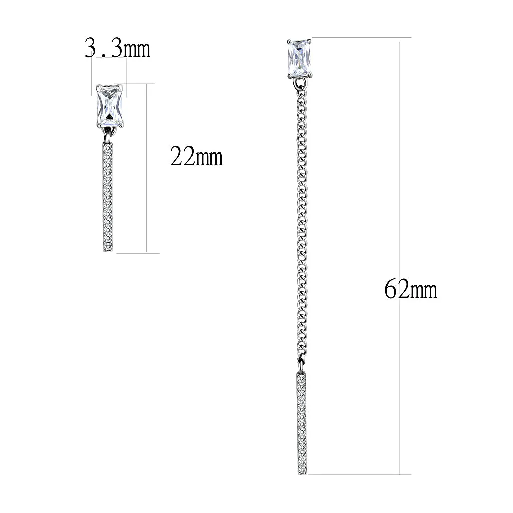 High polished (no plating) Stainless Steel Earrings with AAA Grade CZ in Clear for Women Clear Stone Color Style DA202