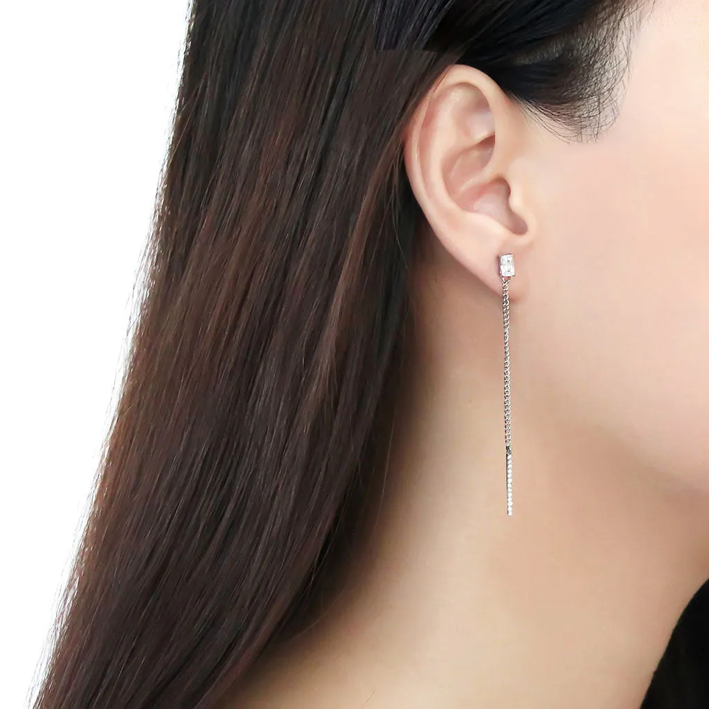 High polished (no plating) Stainless Steel Earrings with AAA Grade CZ in Clear for Women Clear Stone Color Style DA202