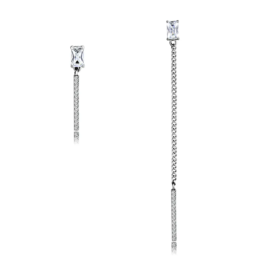High polished (no plating) Stainless Steel Earrings with AAA Grade CZ in Clear for Women Clear Stone Color Style DA202