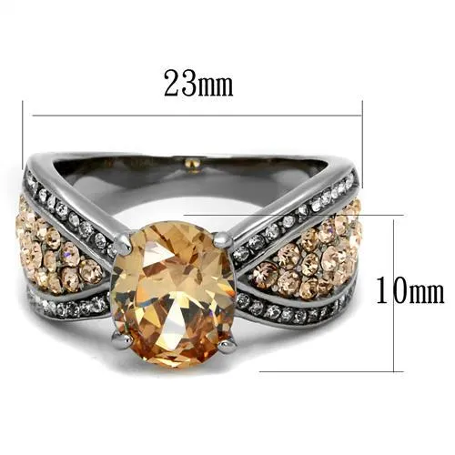 High polished (no plating) Stainless Steel Ring with AAA Grade CZ in Champagne for Women Style TK2249