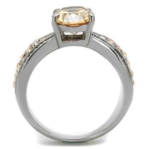 High polished (no plating) Stainless Steel Ring with AAA Grade CZ in Champagne for Women Style TK2249
