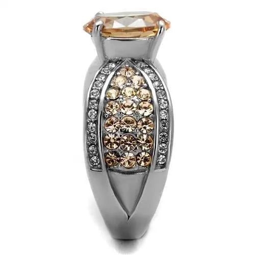 High polished (no plating) Stainless Steel Ring with AAA Grade CZ in Champagne for Women Style TK2249