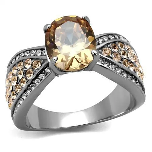 High polished (no plating) Stainless Steel Ring with AAA Grade CZ in Champagne for Women Style TK2249