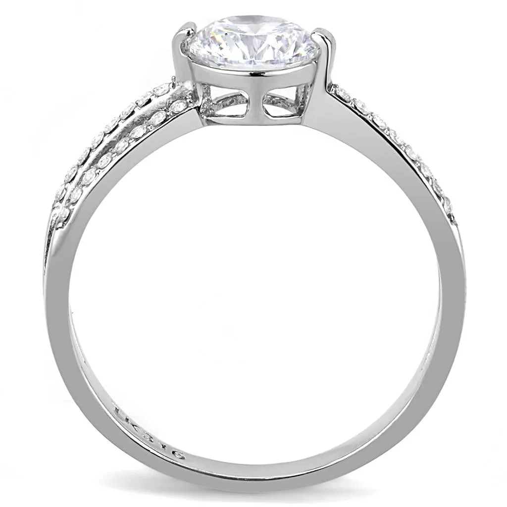 High polished (no plating) Stainless Steel Ring with AAA Grade CZ in Clear for Women Style DA002