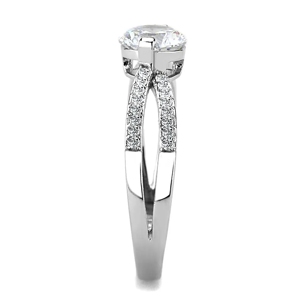 High polished (no plating) Stainless Steel Ring with AAA Grade CZ in Clear for Women Style DA002