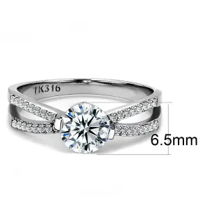 High polished (no plating) Stainless Steel Ring with AAA Grade CZ in Clear for Women Style DA002