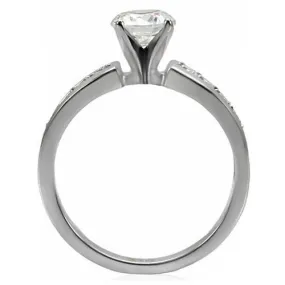 High polished (no plating) Stainless Steel Ring with AAA Grade CZ in Clear for Women Style TK068