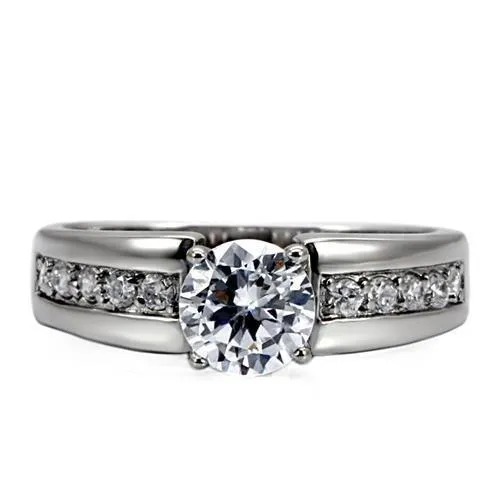 High polished (no plating) Stainless Steel Ring with AAA Grade CZ in Clear for Women Style TK068