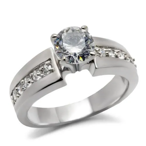 High polished (no plating) Stainless Steel Ring with AAA Grade CZ in Clear for Women Style TK068