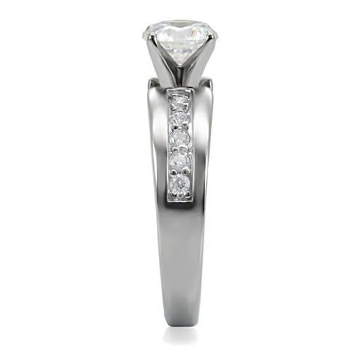 High polished (no plating) Stainless Steel Ring with AAA Grade CZ in Clear for Women Style TK068